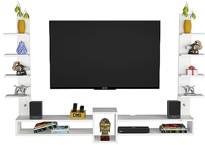 DAS Rudolf Engineered Wood Wall Mount TV Entertainment Unit/Tv Rack Set to Box Stand with Wall Shelves for Living Room Frosty White (Ideal for up to 65") Screen
