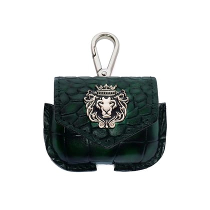 Air-Pods Pro Smokey Green Croco Print Leather Carrying Case by Brune & Bareskin-Gen 1Pro