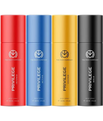 The Man Company Privilege Deodorants Combo Pack for Men - Active, Legend, Intense & Bold | Premium Long Lasting Fragrance | Everyday Use Deo Combo set for Him - (150ml* 4)