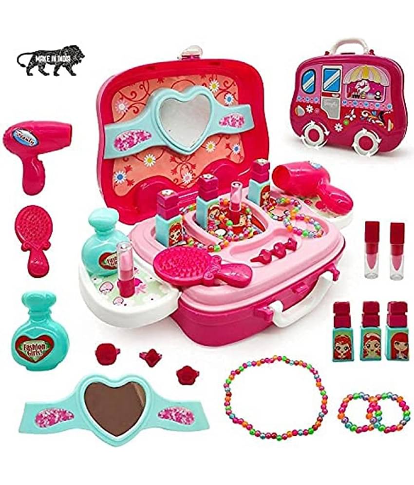 Beauty Make up case and Cosmetic Set Suitcase with Makeup Accessories for Children Girls- Pink 2in1 Toy