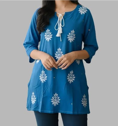 Lucknow Chikankari Work Blue Short Top ( Kurti)
