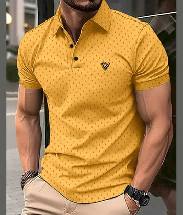 Eyebogler Pack of 1 Cotton Blend Regular Fit Printed Half Sleeves Men's Polo T Shirt ( Yellow )