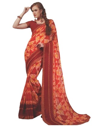 Generic Womens Georgette Digital Printed Saree (Red, 6.25  Mtr)