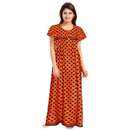 Women's Cotton Printed Maxi Nighty Size L (Orange)