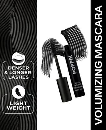 POPPIK Ultra LashLift Volumizing Mascara Black, Lengthening & Curling Formula, Smudge-Proof, Lightweight, Nourishing & Hydrating Eye Makeup, 8 ml