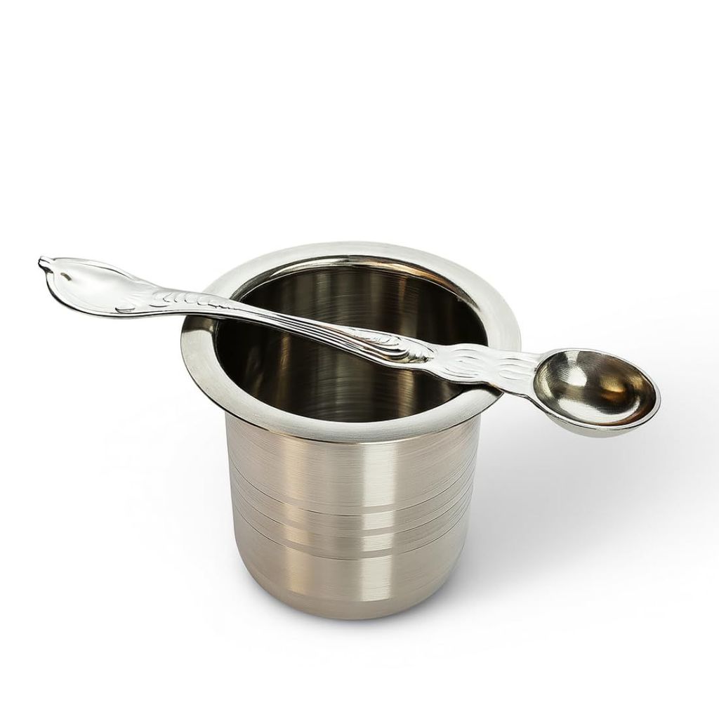 MAYAPURI 100% Stainless Steel Panch Patra with Achmani Pali for All Pooja | Standard Size Pooja Patra Set for Daily Rituals & Festivals - Pooja Needs | Buy online on ZillyBuy