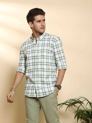 BR White & Green casual check full Sleeve shirt-M