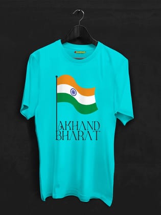 Akhand Bharat with Flag Cotton T-shirt-Sky Blue / XS