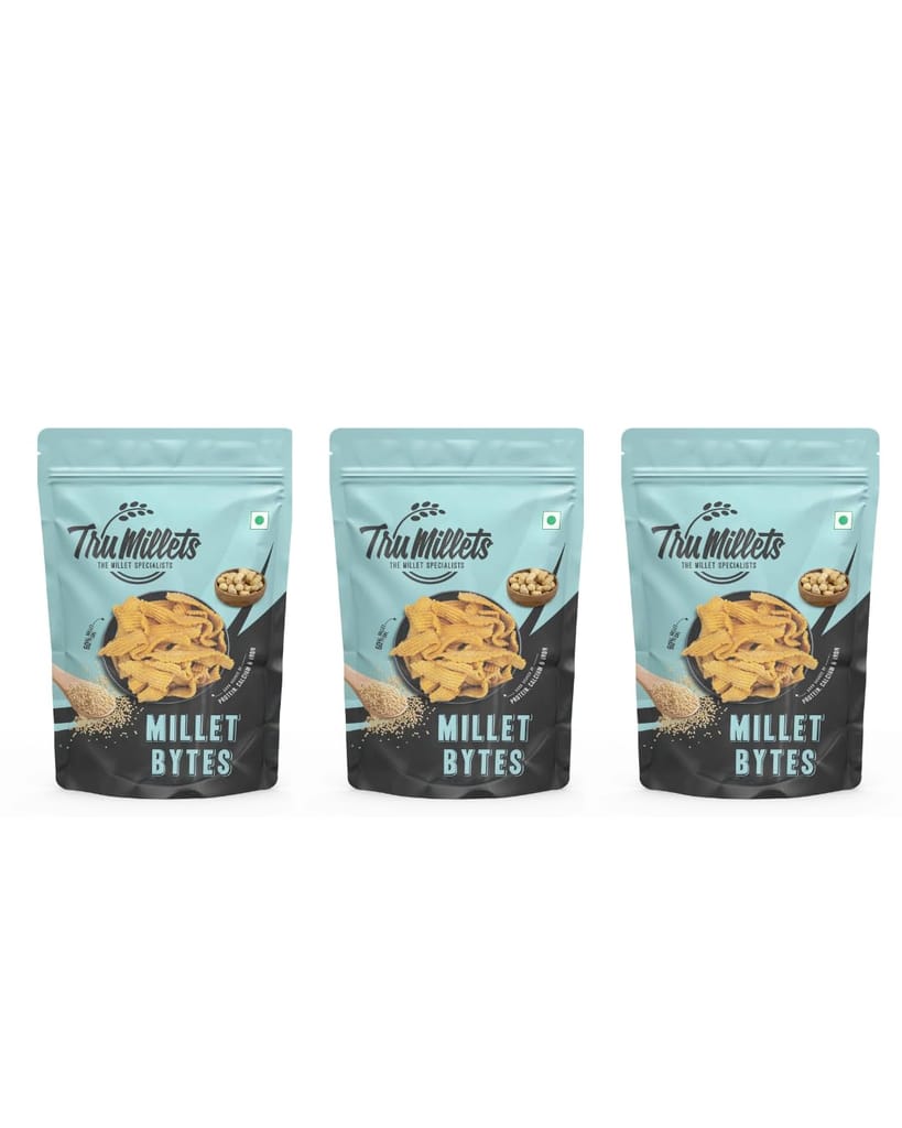Trumillets Healthy Millet Snack for Kodo Millet Bites | Indian Masala Crispy Namkeen | Healthy And Hygienic Snacks | High Protein & Fiber Snack | No Preservative (Each 125 Gm Pack of 3)
