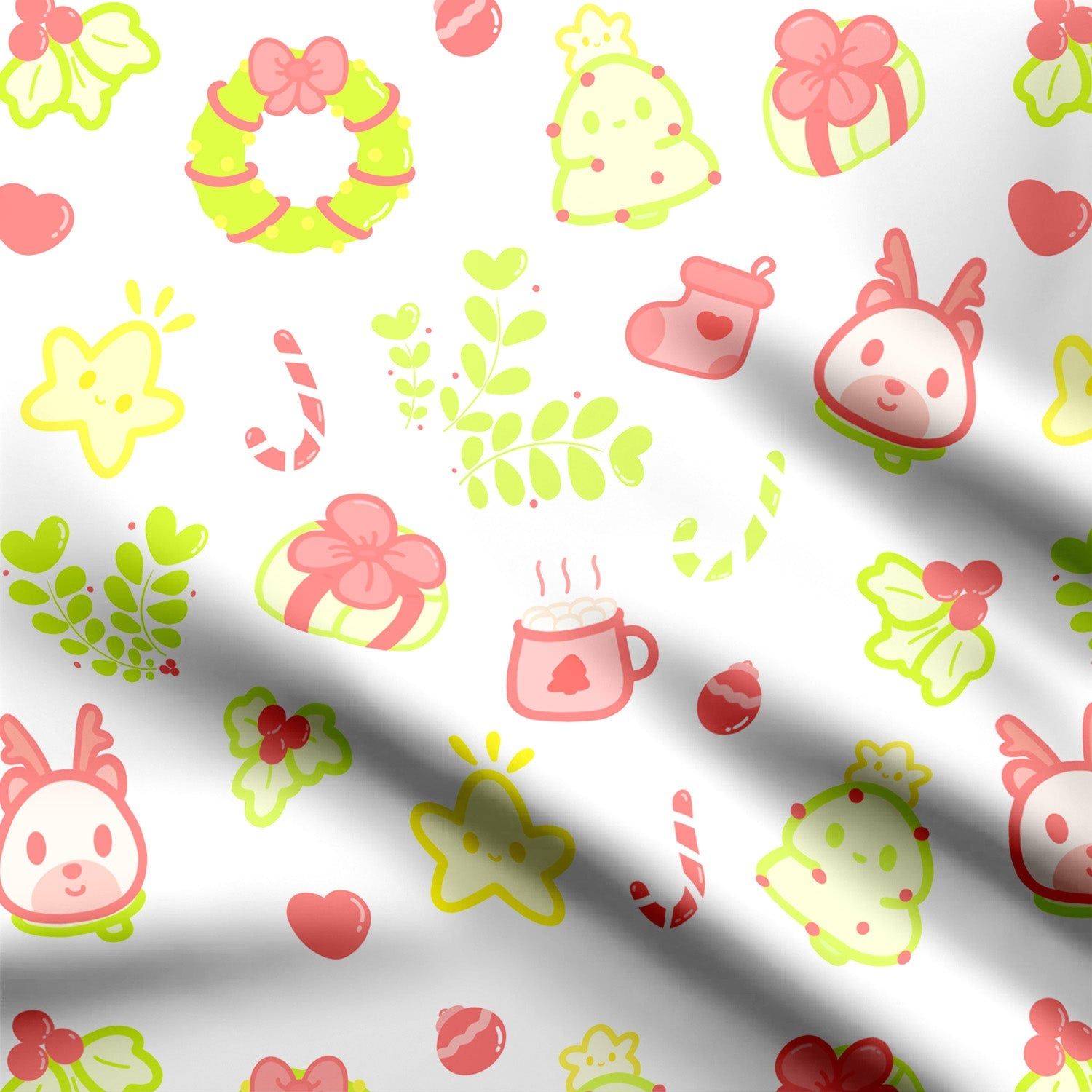 Cute Christmas Season Satin Fabric