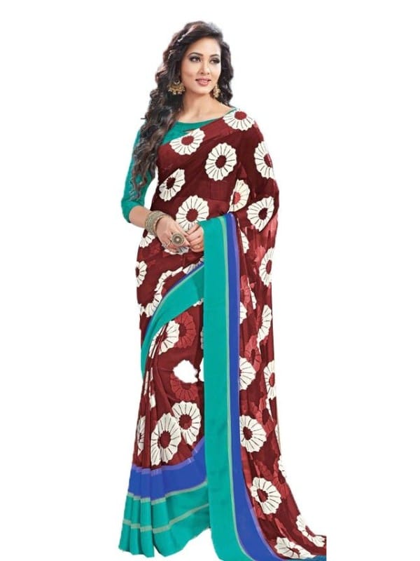 Generic Womens Geogrette Saree with Blouse Digital Printed Saree (Brown, 6.25  Mtr)