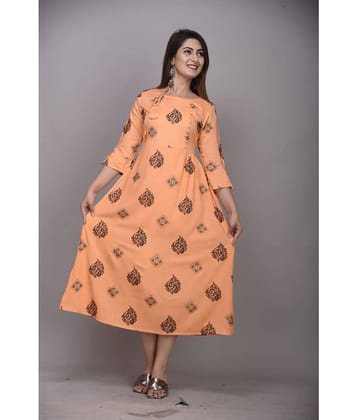 EXPORTHOUSE - Peach Rayon Women's Flared Kurti ( Pack of 1 )