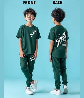 Trampoline Pack of 1 Boys Cotton Blend T-Shirt & Pants Set ( Green )