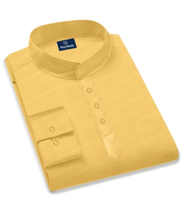 Cotton Mandarin Collar Short Kurta-Yellow-M