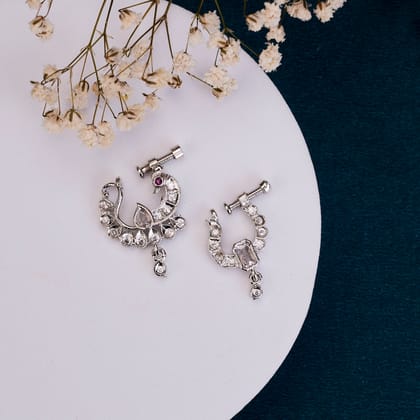 Shimmering Rhodium Plated Combo Nose Pins-Red-White / Rhodium