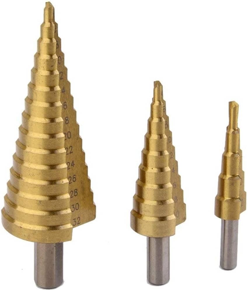 Hss 3X Large HSS Steel Step Cone Drill Titanium Bit Set Hole Cutter 4-12/20/32mm