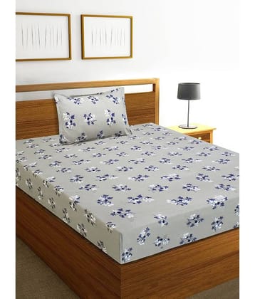 Home Candy Microfiber Floral Single Bedsheet with 1 Pillow Cover - Gray