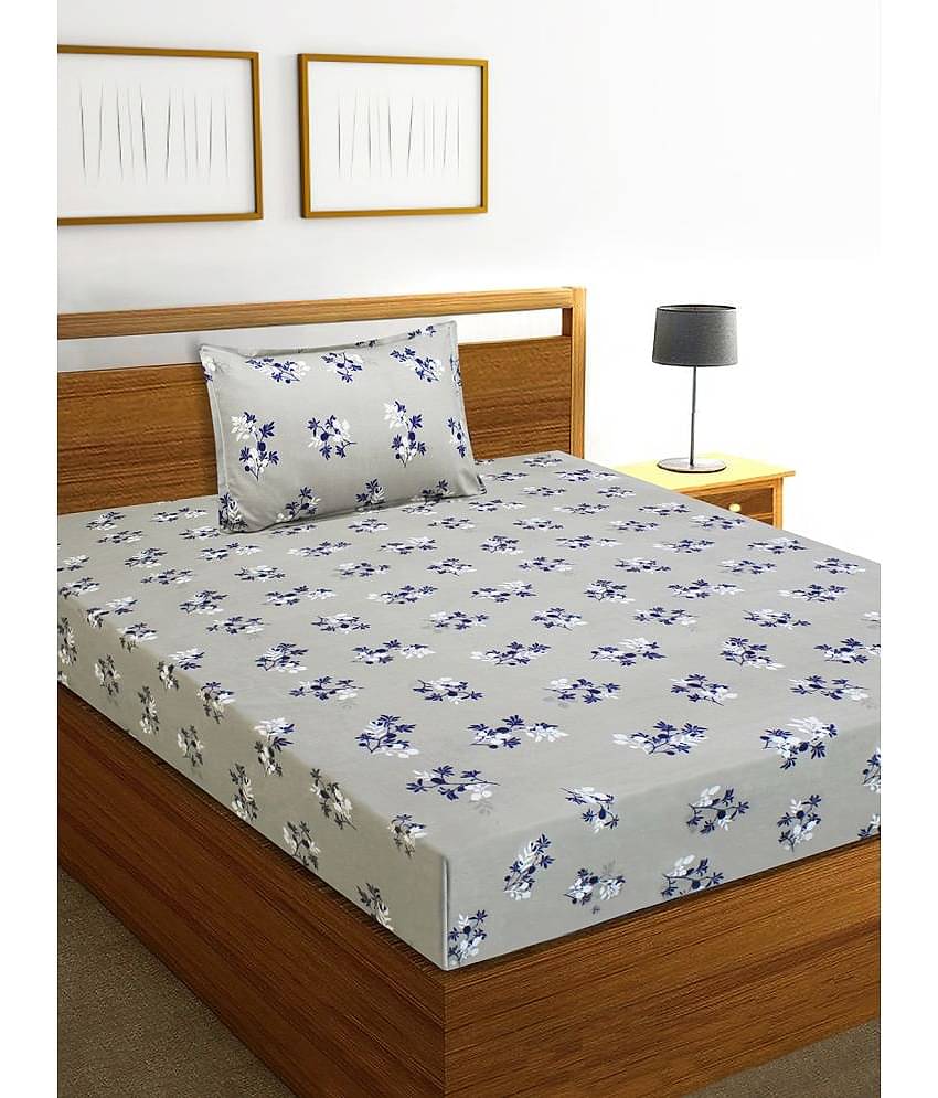 Home Candy Microfiber Floral Single Bedsheet with 1 Pillow Cover - Gray