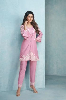 Hand Embroidered Co-ord Set Pink M