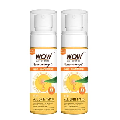 WOW Skin Science Daily Shield+ Sunscreen Gel SPF 55 PA++++ | Broad Spectrum UVA UVB & Blue Light Protection | Lightweight Gel, No White Cast | Water Resistant up to 2 Hrs | For All Skin Types | 100 ml | Pack of 2 WOW Skin Science Daily Shield+ Sunscreen 