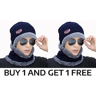 (Pack of 2) Fashlook Woolen Winter Caps for Men  Dark Blue, Casual