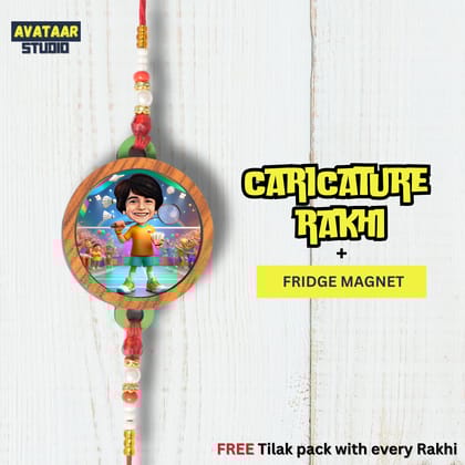 Personalized Caricature Rakhi with Fridge Magnet Unique Rakhi for Brother Caricature Durable Caricature Rakhi for Bhai Customised Photo Rakhi for Rakshabandhan (BADMINTON PLAYER)