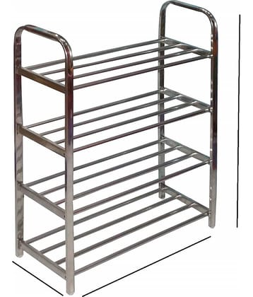 Stainless Steel Portable & Folding Shoe Rack - Silver | 4 Metal Layer Book Cloth Shelf Storage Organizer | Multipurpose Shoes Stand Rack | Durable & Sturdy Construction - STL4SHRK-N12