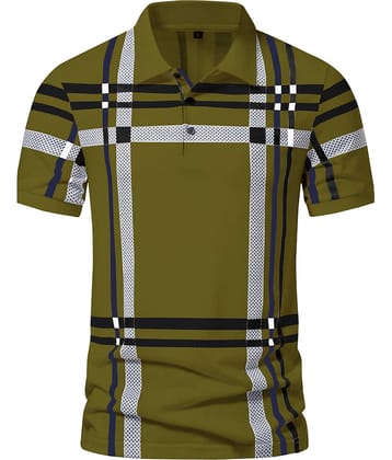 AOOSH Men Cotton Blend Regular Fit Printed Polo T Shirt ( Green )