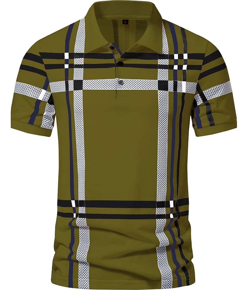 AOOSH Men Cotton Blend Regular Fit Printed Polo T Shirt ( Green )