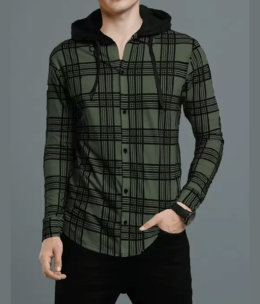 Try This Cotton Blend Regular Fit Checks Full Sleeves Men's Hooded T-Shirt - White ( Pack of 1 )