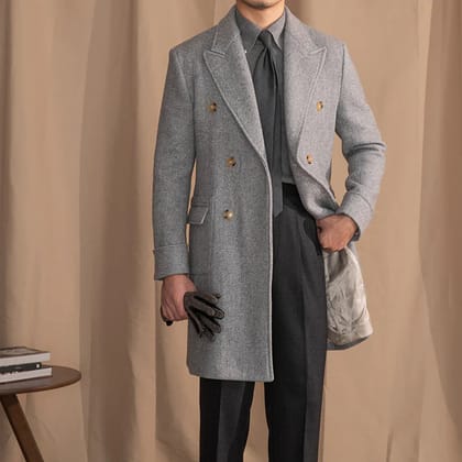 Kingsman Grey Double Breasted Over Coat by Italian Vega® (Latest Edition)-M-38