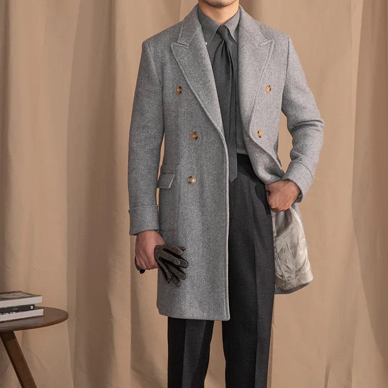 Kingsman Grey Double Breasted Over Coat by Italian Vega® (Latest Edition)-M-38