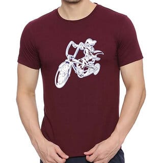 HIT SQUARE Maroon Pure Cotton Round Neck Printed For Men