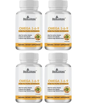 Herbs Library Omega 3 6 9 Supplement For Skin, Heart & Joint Health, 60 Capsules Each (Pack of 4)