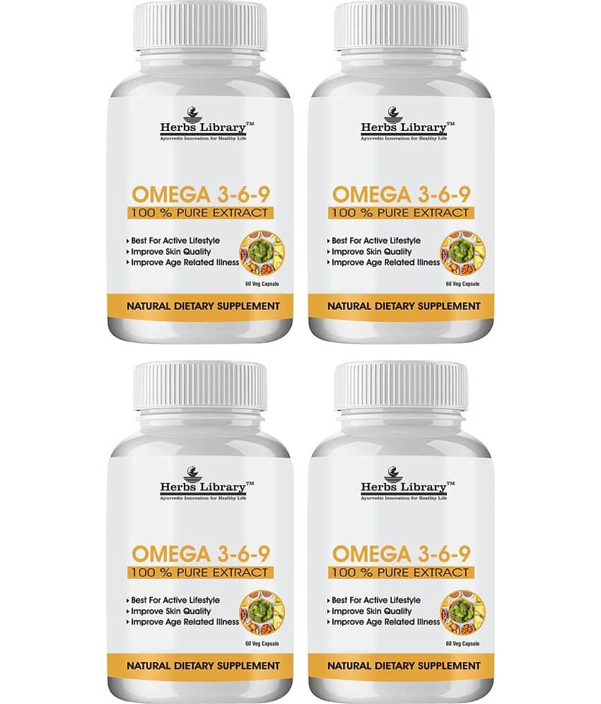 Herbs Library Omega 3 6 9 Supplement For Skin, Heart & Joint Health, 60 Capsules Each (Pack of 4)