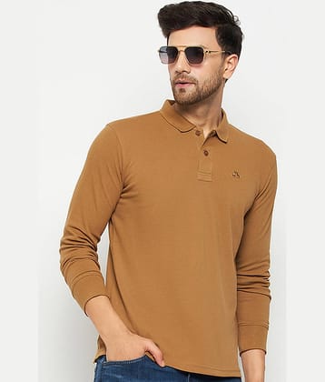 98 Degree North Pack of 1 Cotton Blend Regular Fit Solid Full Sleeves Men's Polo T Shirt ( Khakhi )