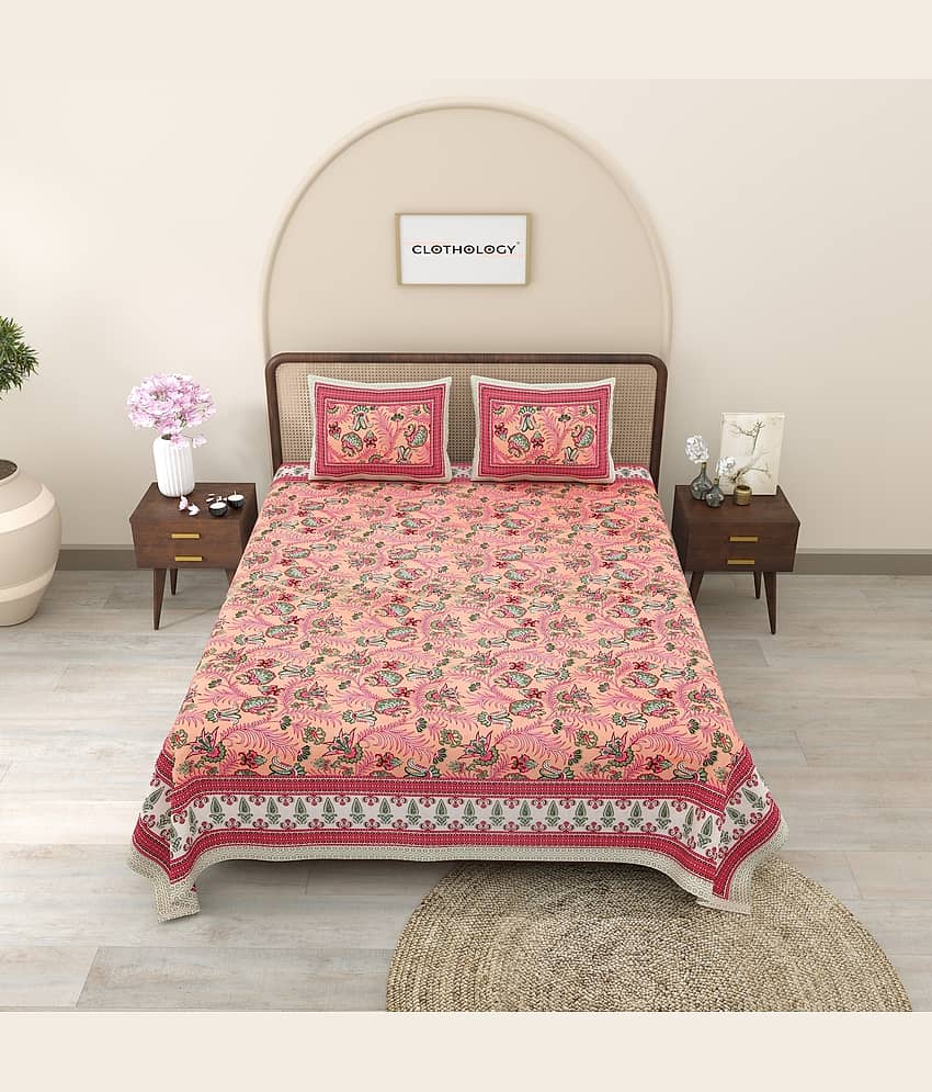 CLOTHORO Cotton 1 Double Bedsheet with 2 Pillow Covers ( Peach )