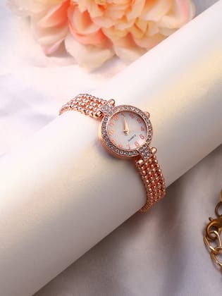 The Embellished Dotted Round Watch - Rose Gold-Watches