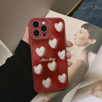 Maroon Nice Day White Hearts Silicone iPhone Case-iPhone 13 Pro Max
