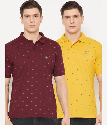 UBX Pack of 2 Polyester Regular Fit Printed Half Sleeves Men's Polo T Shirt ( Maroon )
