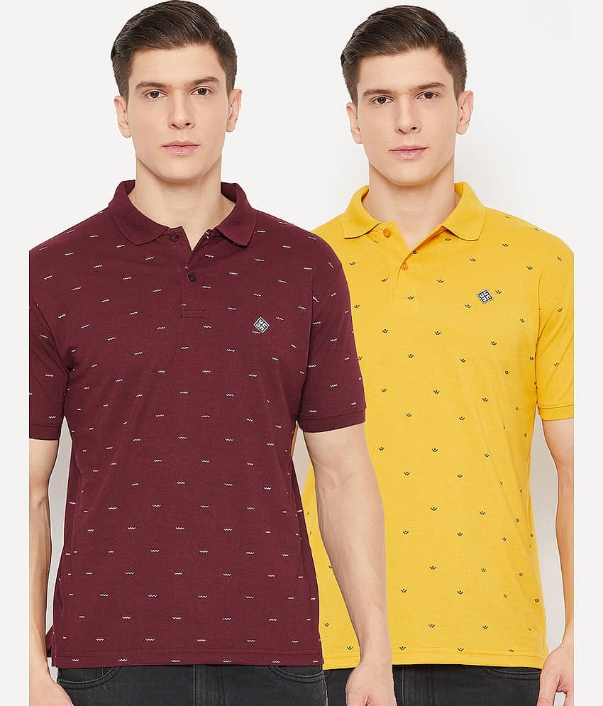 UBX Pack of 2 Polyester Regular Fit Printed Half Sleeves Men's Polo T Shirt ( Maroon )