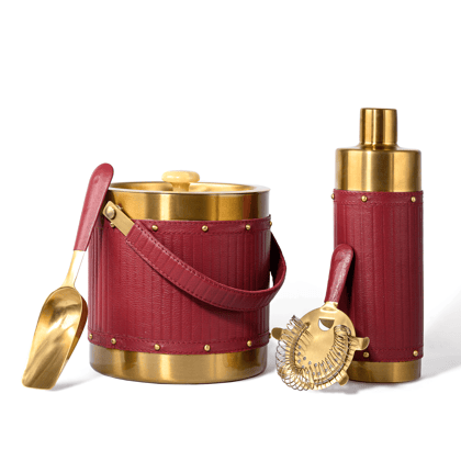 Bar Tools Set of 4 Genuine Leather Red-Red