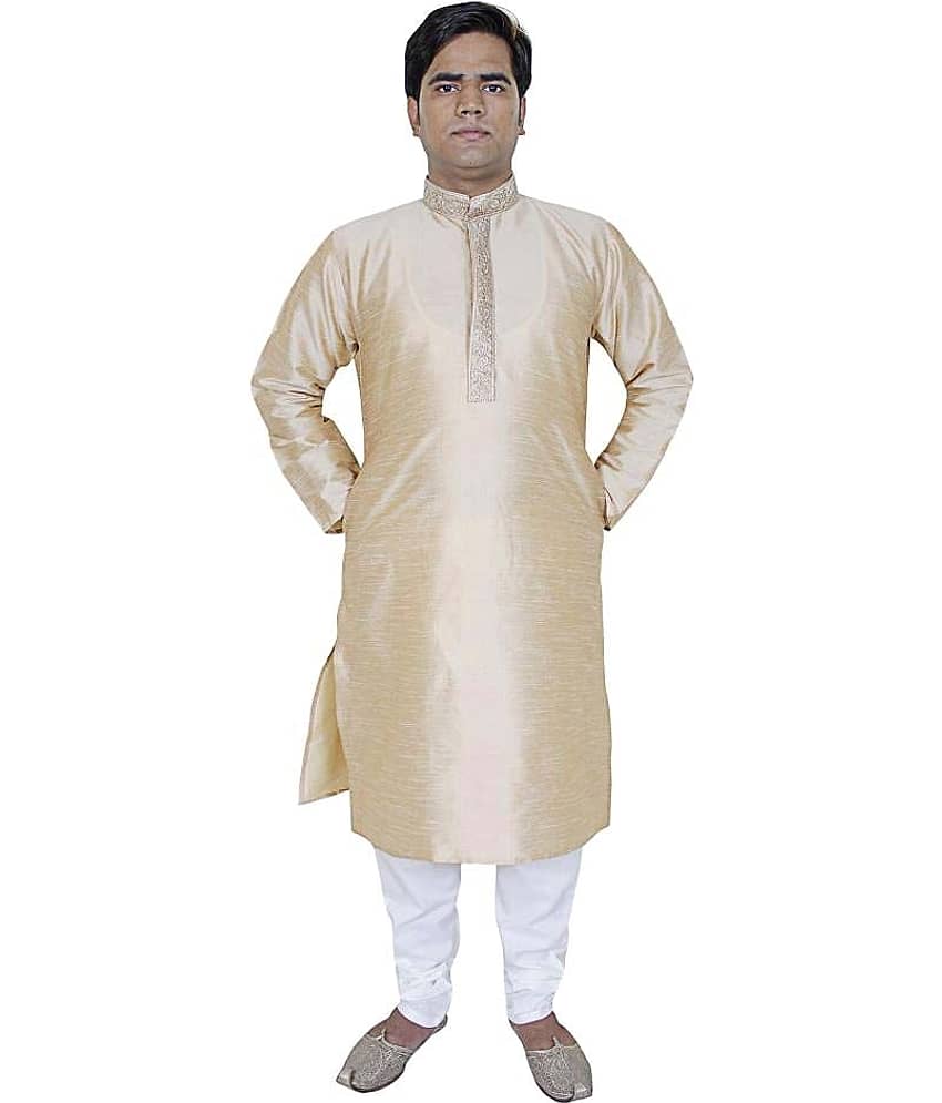RoyaltyLane Beige Silk Kurta Pyjama Set