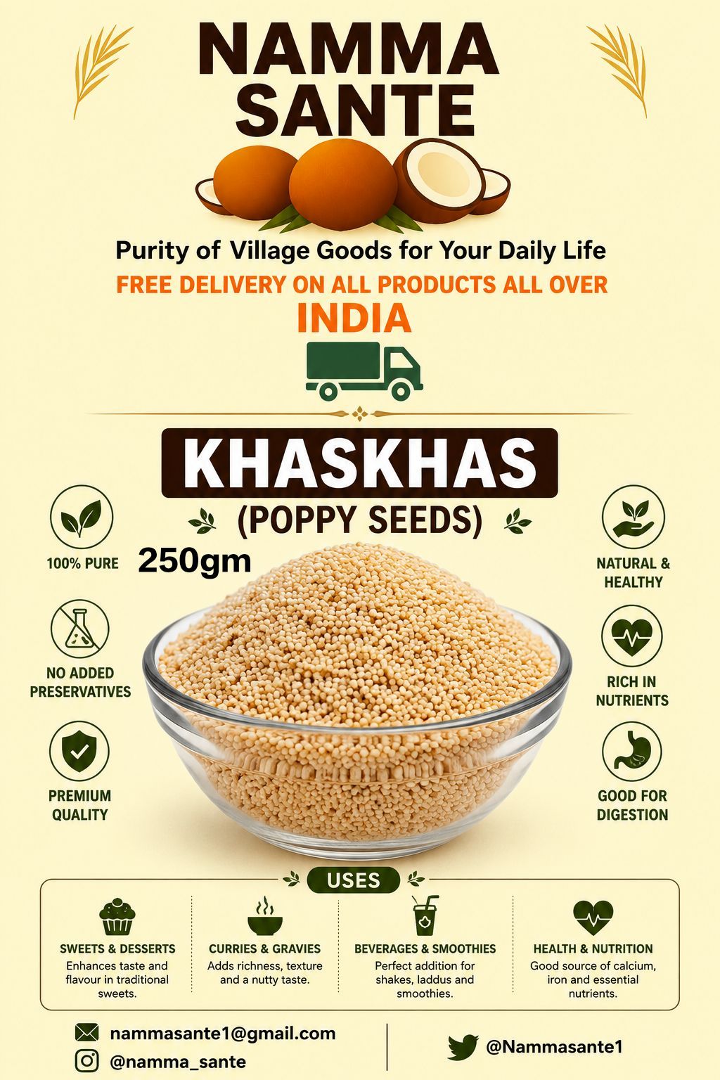 Khaskhas, Poppy Seeds, Posta Dana, Posto, Kasa Kasa 250gm