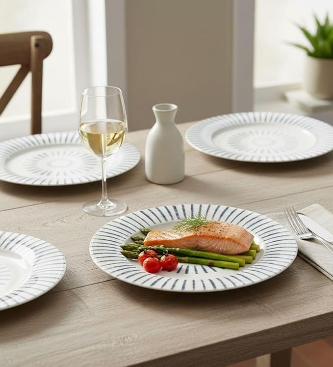 Table & Tale Luxury Porcelain Dinner Plates with Elegant Blue Pattern | Crafted in Sri Lanka | Bone-Ash Free | Scratch and Chip-Resistant | Perfect for gifting | Microwave & Dishwasher Safe | Set of 4