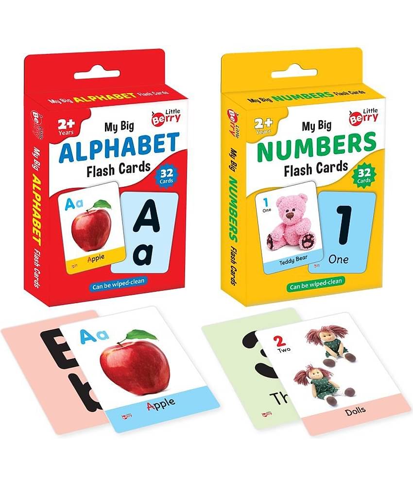 Little Berry Big Flash Cards for Kids: Alphabets and Numbers (Essential Set of 2) | 64 Double-Sided Picture Cards | Early Learning and Development Toy for Preschoolers & Toddlers 2-6 Years