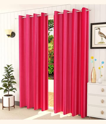 Kraftiq Homes Solid Semi-Transparent Eyelet Curtain 7 ft ( Pack of 2 ) - Pink