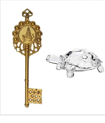 PAYSTORE Brass Vastu Fengshui Kuber Kunji Key for Money and Prosperity (Gold) / Crystal Turtle Tortoise for Feng Shui and Vastu for Career (Combo of 2)