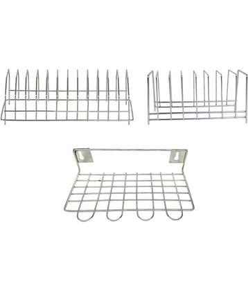 JISUN - Silver Stainless Steel Dish Racks ( Pack of 3 )