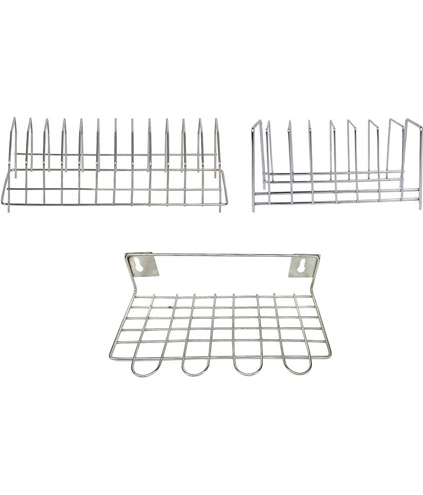JISUN - Silver Stainless Steel Dish Racks ( Pack of 3 )